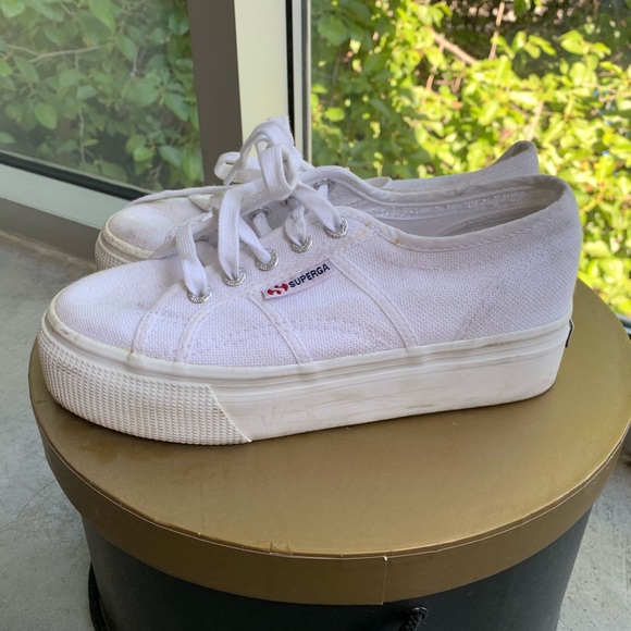 Superga Shoes - White Superga Sneakers with Small Platform
